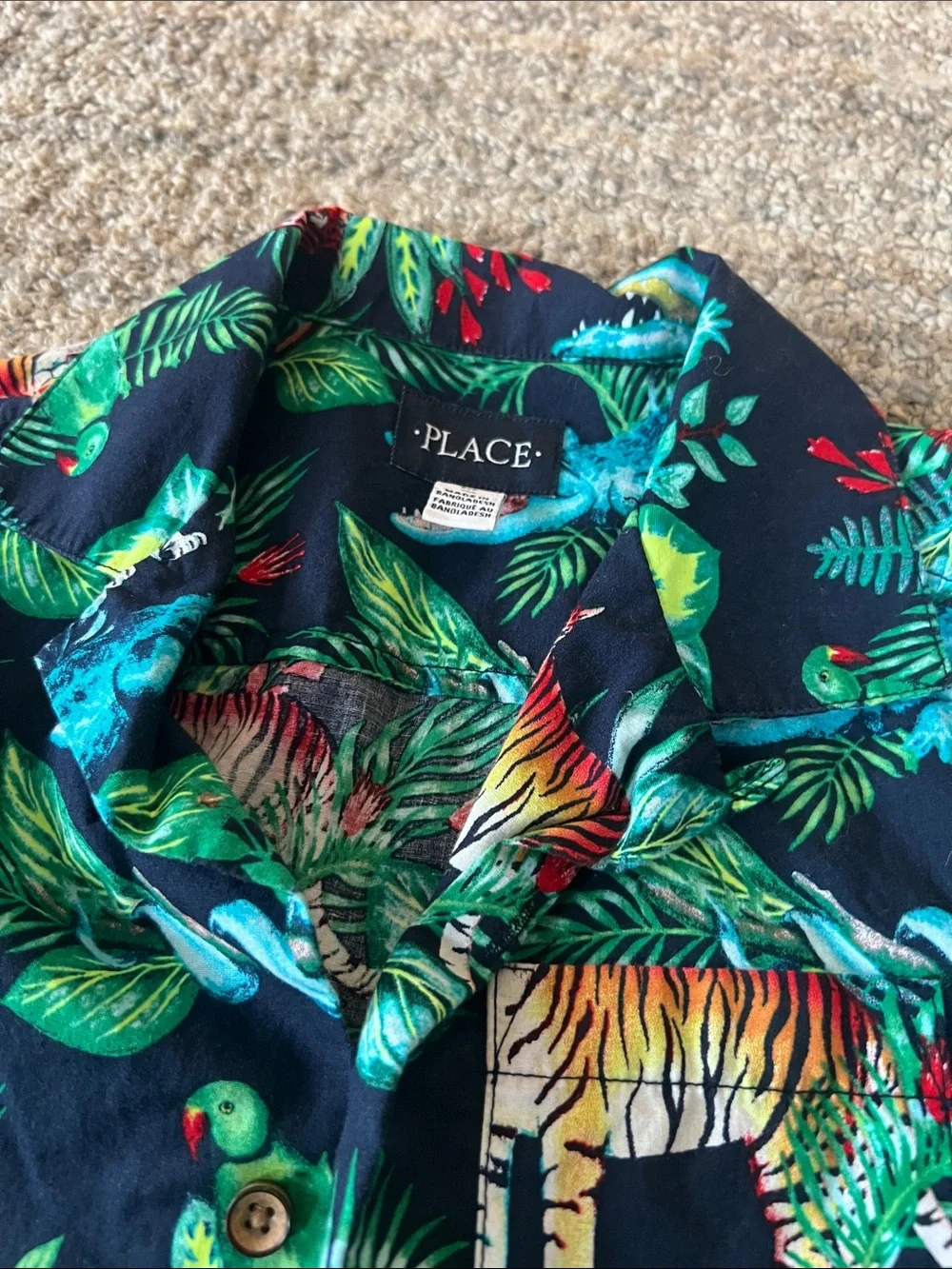 The Children's Place Navy Tropical Animal Button-Down Shirt